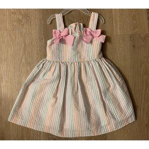 Bonnie Jean Girl’s Size 2T Pink and Blue Sundress With Pink Bows T Straps